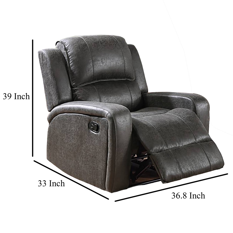 Charles Manual Recliner Chair- Smoke Gray Faux Leather- Solid Wood