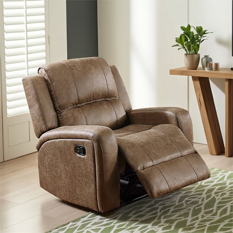 Charles Manual Recliner Chair- Smoke Gray Faux Leather- Solid Wood