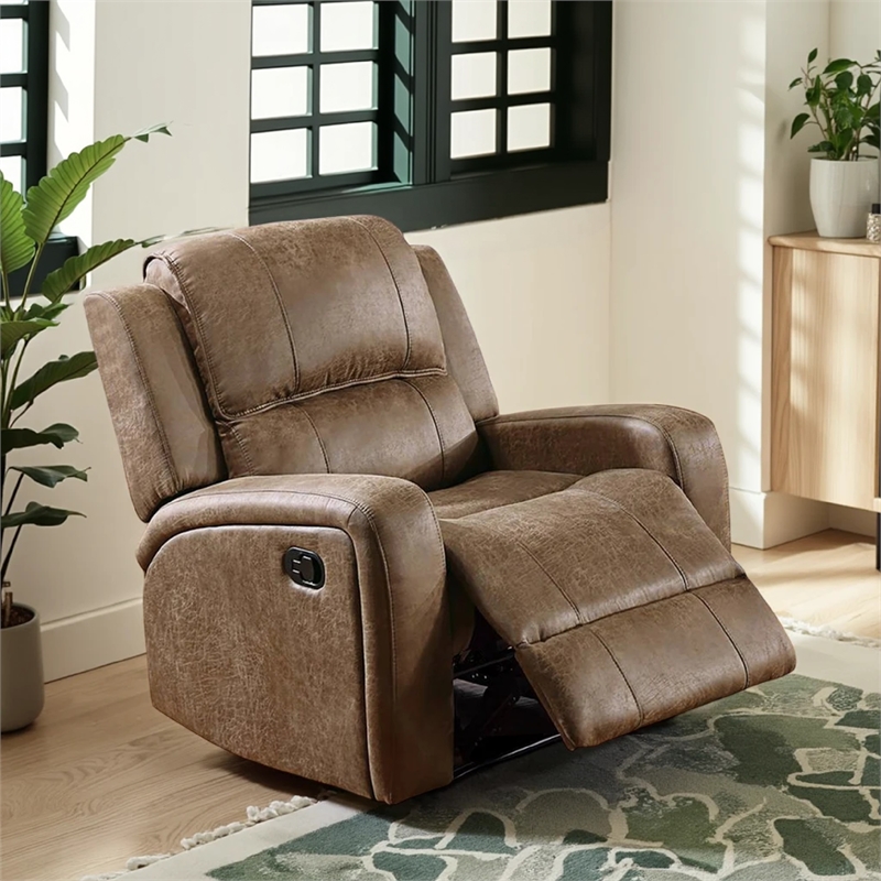Charles Manual Recliner Chair- Chestnut Brown Faux Leather- Solid Wood
