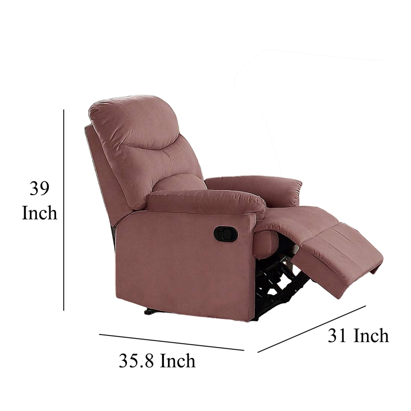 Karry Manual Recliner Chair- Cushioned Blush Pink Velvet- Solid Wood