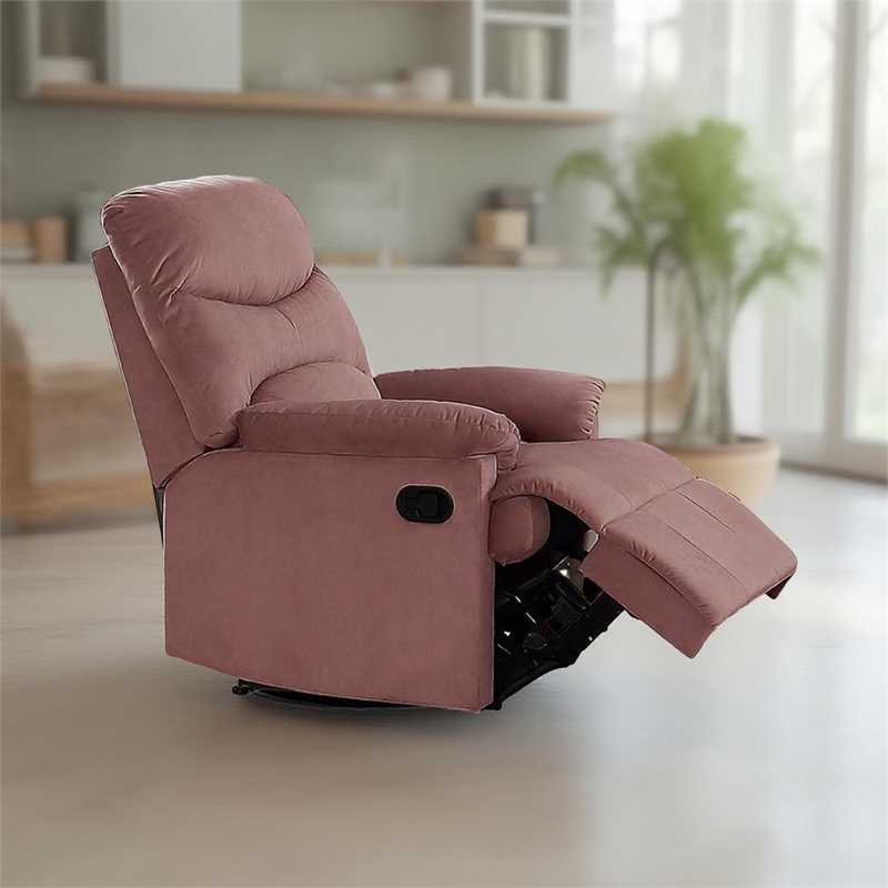 Karry Manual Recliner Chair- Cushioned Blush Pink Velvet- Solid Wood