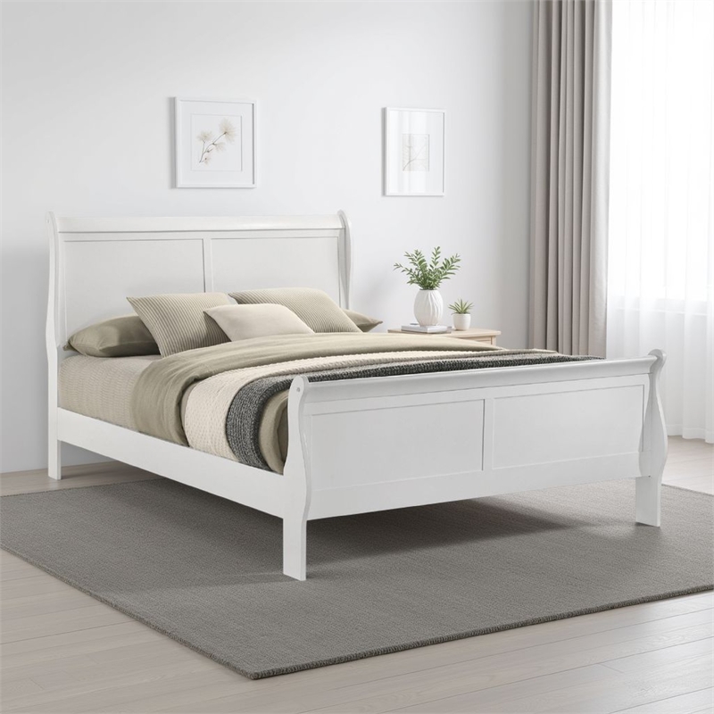 Nim Full Size Bed- Sleigh Panel Headboard Design- White- Low Profile