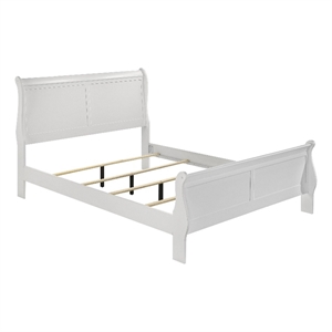 Nim Full Size Bed- Sleigh Panel Headboard Design- White- Low Profile