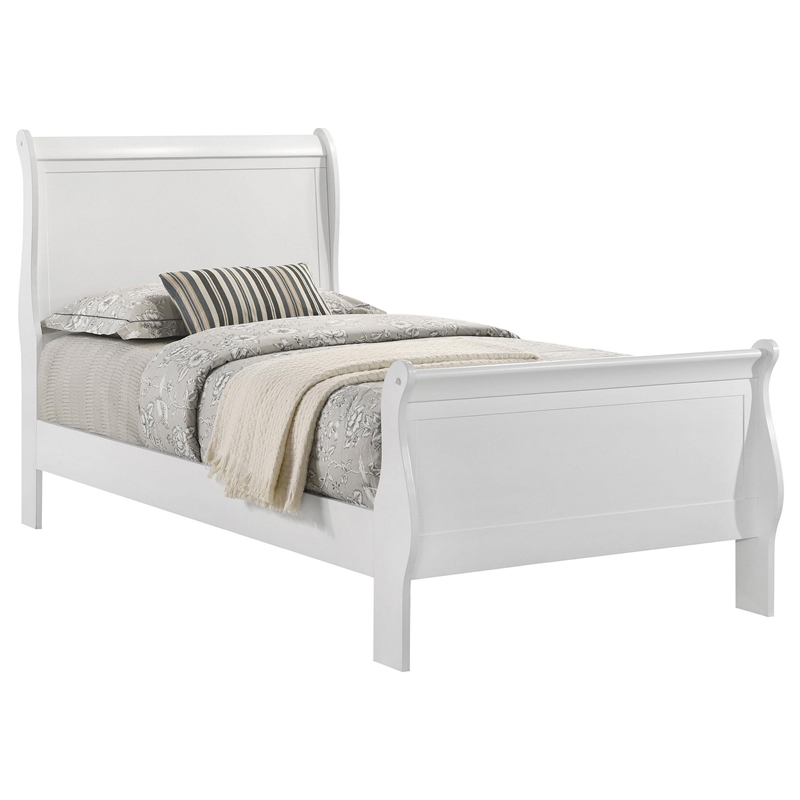 Nim Twin Size Bed- Sleigh Panel Headboard Design- White- Low Profile
