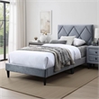 Lilian Full Size Bed- Tufted Gray Velvet Upholstery- Diamond Stitch