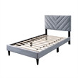 Lilian Twin Size Bed- Tufted Gray Velvet Upholstery- Chevron Stitch