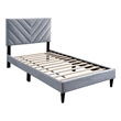 Lilian Twin Size Bed- Tufted Gray Velvet Upholstery- Chevron Stitch