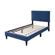 Lilian Twin Bed- Tufted Navy Blue Velvet Upholstery- Chevron Stitch