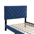 Lilian Twin Bed- Tufted Navy Blue Velvet Upholstery- Chevron Stitch