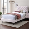 Lilian Full Bed- Tufted Light Pink Velvet Upholstery- Chevron Stitch