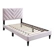 Lilian Twin Bed- Tufted Light Pink Velvet Upholstery- Chevron Stitch