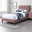Lilian Twin Bed- Tufted Pink Linen Upholstery- Biscuit Tufted Stitch
