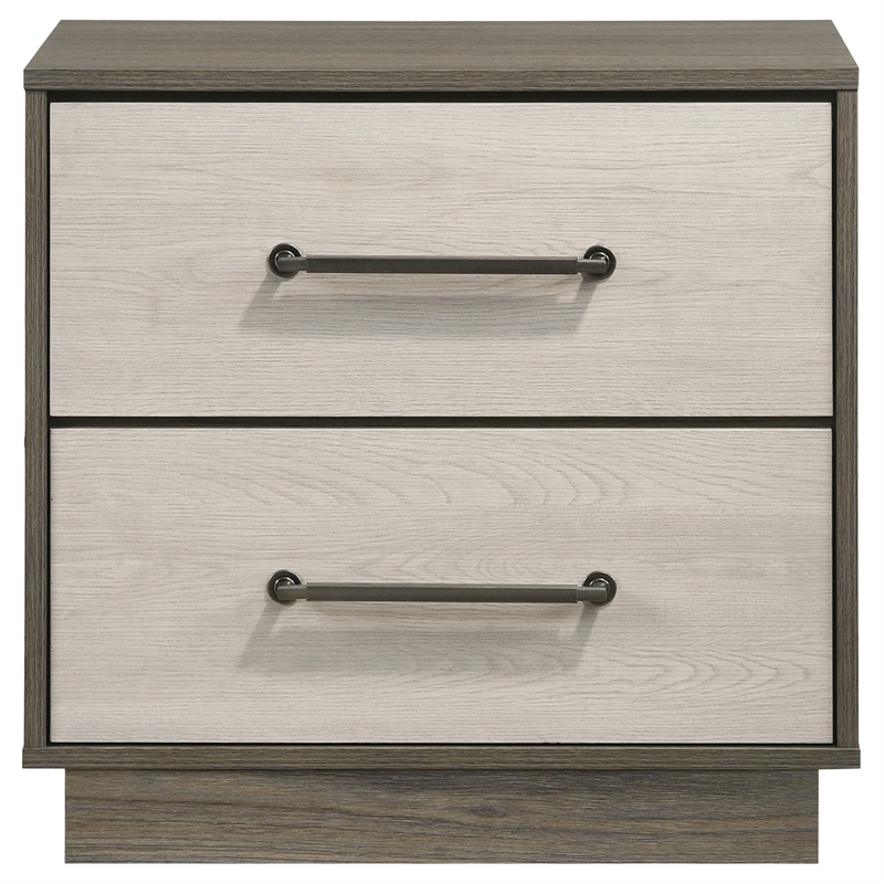 Fene Nightstand- 2 Storage Drawers with Nickel Handles- 24 Inch Gray