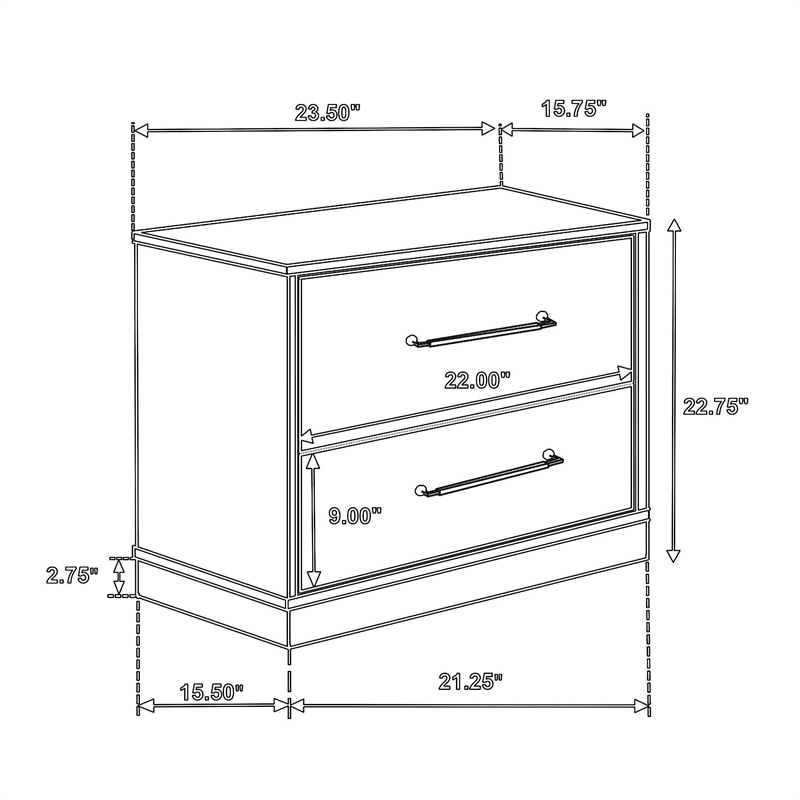 Fene Nightstand- 2 Storage Drawers with Nickel Handles- 24 Inch Gray