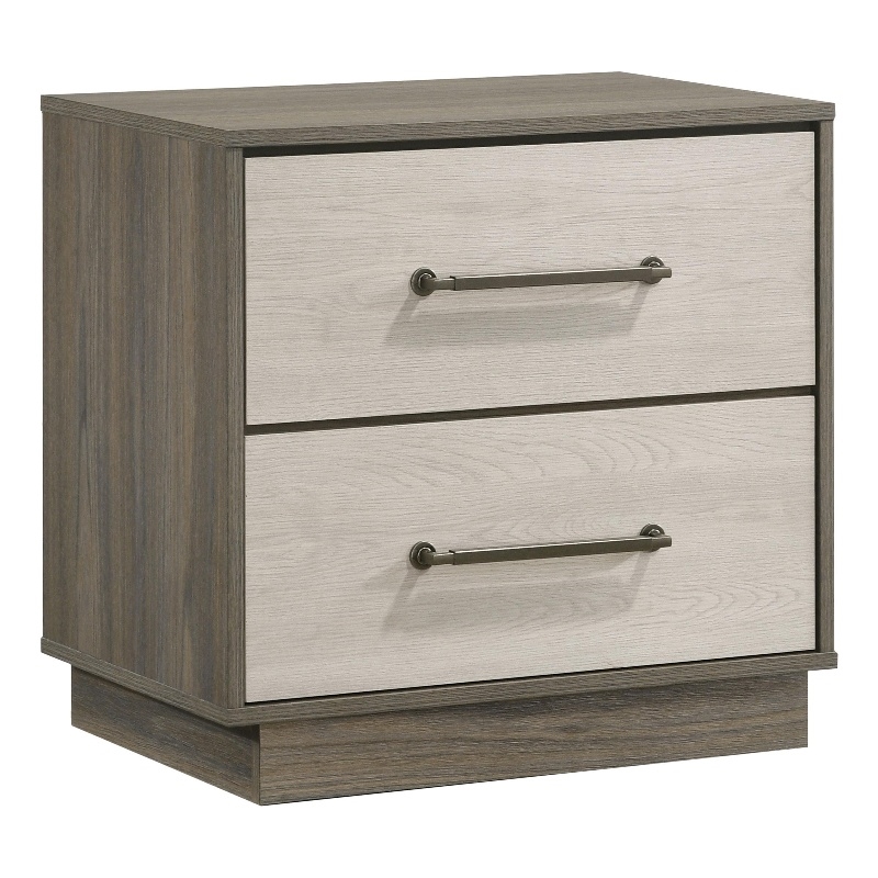 Fene Nightstand- 2 Storage Drawers with Nickel Handles- 24 Inch Gray