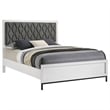Noro Queen Size Bed- White Melamine- Hexagonal Tufted Upholstery