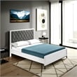 Noro Queen Size Bed- White Melamine- Hexagonal Tufted Upholstery
