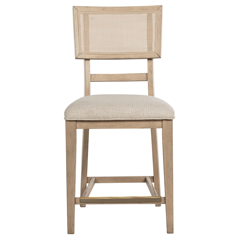 Lno Counter Dining Side Chair Set of 2- Rattan Woven Back- Beige Wood