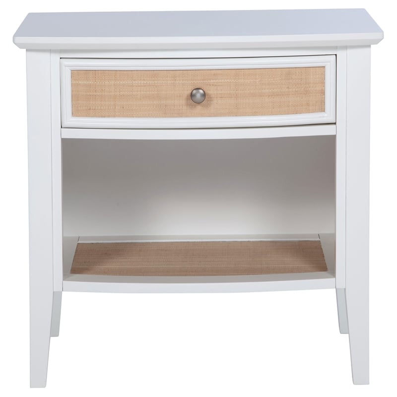 Heo Nightstand- 1 Brown Rattan Woven Drawer- Open Shelf- White Wood