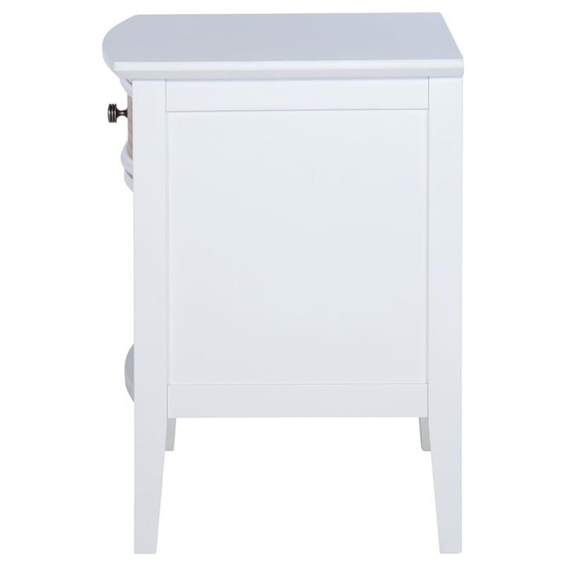 Heo Nightstand- 1 Brown Rattan Woven Drawer- Open Shelf- White Wood