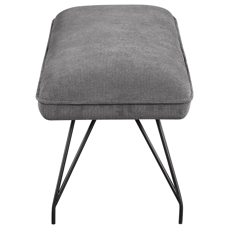 Donne Dining Bench Gray Fabric and Foam Cushion- Metal Legs- 58 Inch