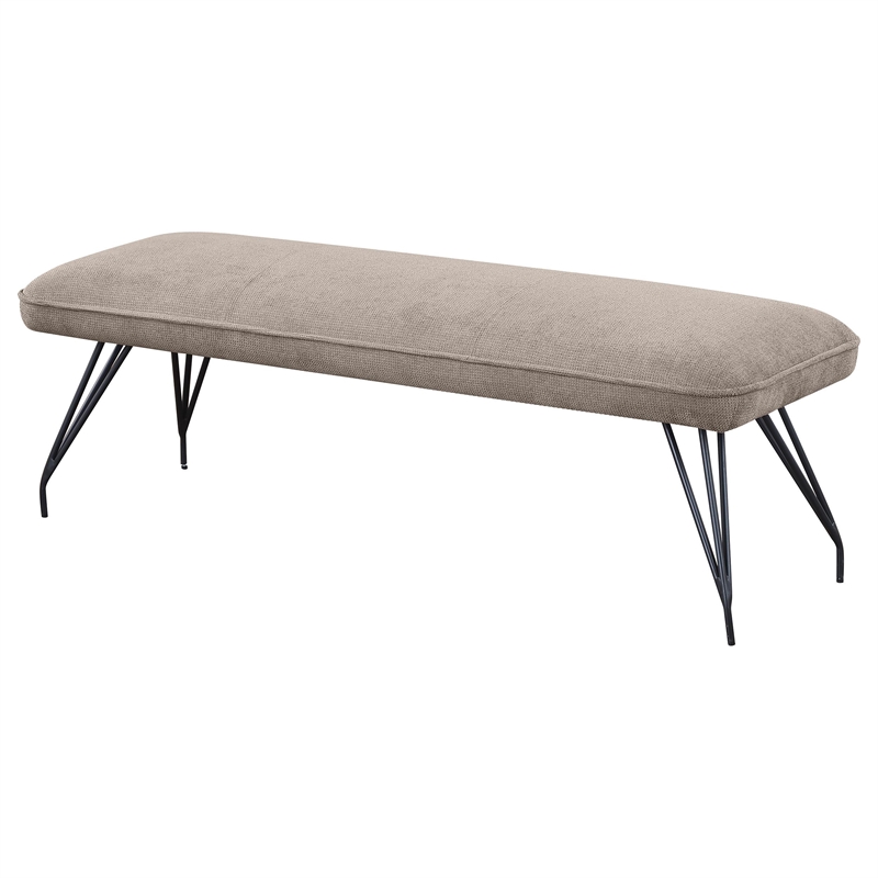 Donne Dining Bench- Taupe Brown and Foam Cushion- Metal Legs- 58 Inch