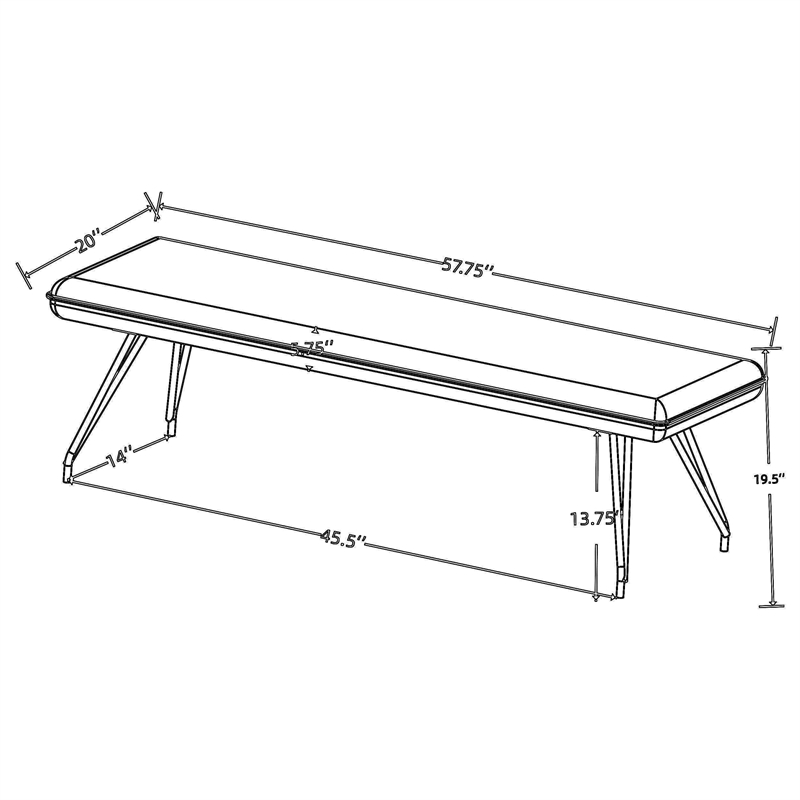 Donne Dining Bench- Taupe Brown and Foam Cushion- Metal Legs- 58 Inch