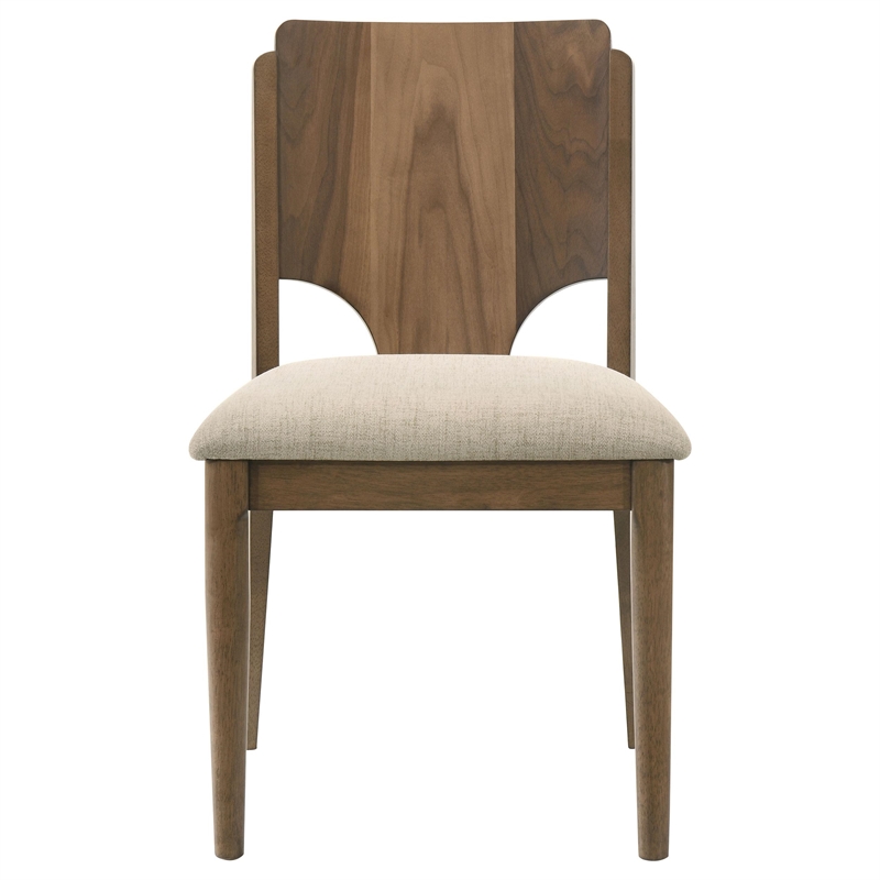 Billie Dining Chair Set of 2- Beige Fabric Seat- Brown Hardwood Frame