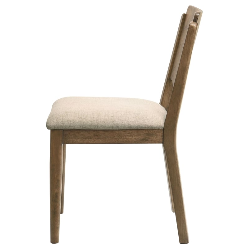 Billie Dining Chair Set of 2- Beige Fabric Seat- Brown Hardwood Frame