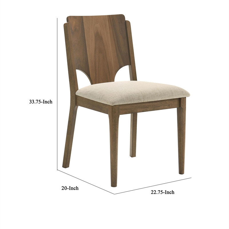 Billie Dining Chair Set of 2- Beige Fabric Seat- Brown Hardwood Frame