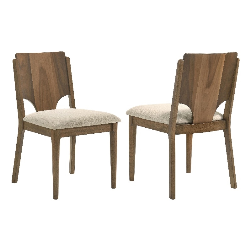 Billie Dining Chair Set of 2- Beige Fabric Seat- Brown Hardwood Frame