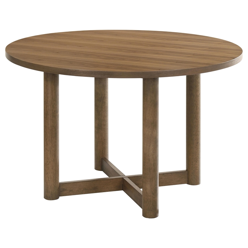 Billie Dining Table- Brown Wood Frame- Cross Legs- Round 46 Inch