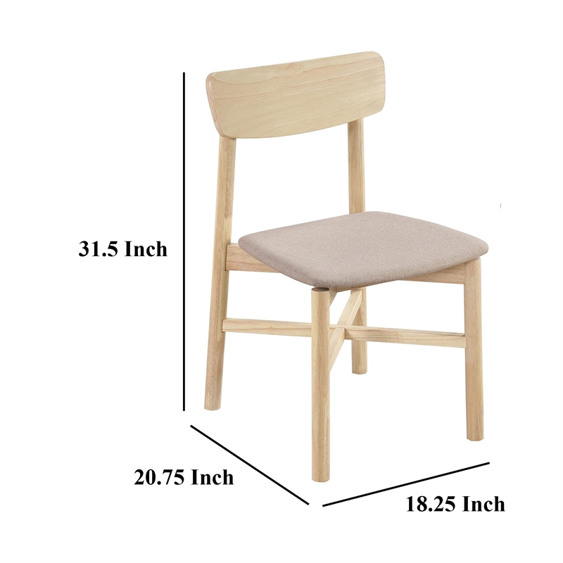 Rida Dining Side Chair Set of 2- Gray Fabric- White Washed Hardwood