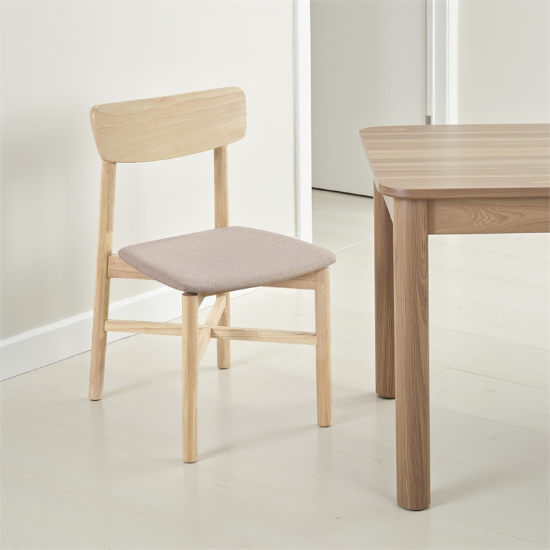 Rida Dining Side Chair Set of 2- Gray Fabric- White Washed Hardwood
