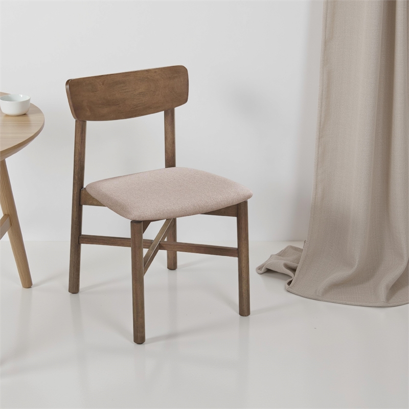 Rida Accent Dining Chair Set of 2- Gray Fabric- Dark Brown Hardwood