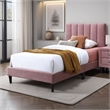 Lilian Twin Size Bed- Blush Pink Linen Upholstery- Channel Tufted