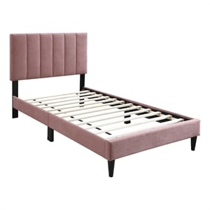 Lilian Twin Size Bed- Blush Pink Linen Upholstery- Channel Tufted