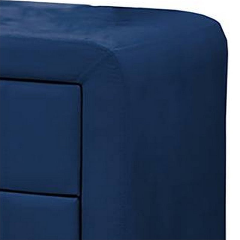 Rheo Nightstand- 2 Drawers- 22 Inch Upholstered in Navy Blue Velvet