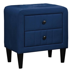 Rheo Nightstand- 2 Drawers- 22 Inch Upholstered in Navy Blue Velvet