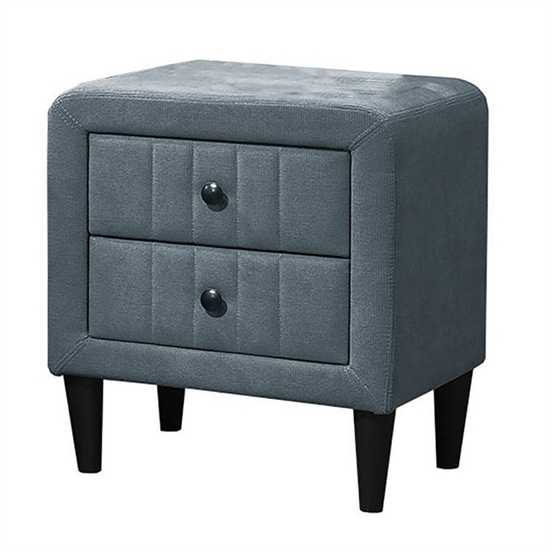 Rheo Nightstand- 2 Drawer- 22 Inch Slate Gray Brushed Linen Upholstery