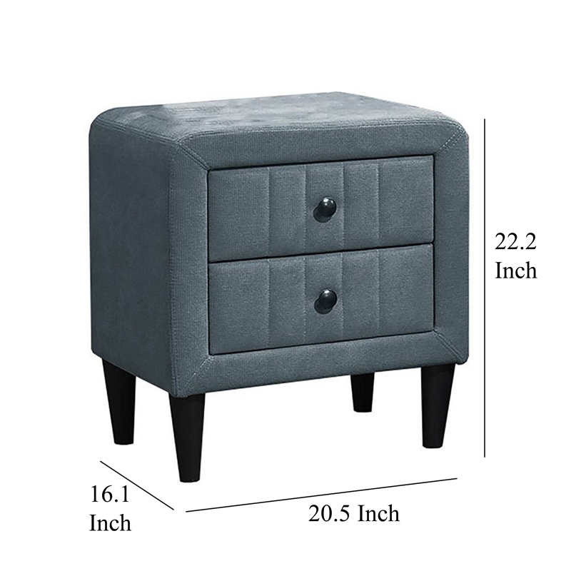 Rheo Nightstand- 2 Drawer- 22 Inch Slate Gray Brushed Linen Upholstery