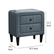 Rheo Nightstand- 2 Drawer- 22 Inch Slate Gray Brushed Linen Upholstery