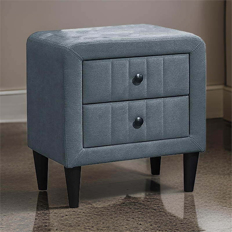 Rheo Nightstand- 2 Drawer- 22 Inch Slate Gray Brushed Linen Upholstery