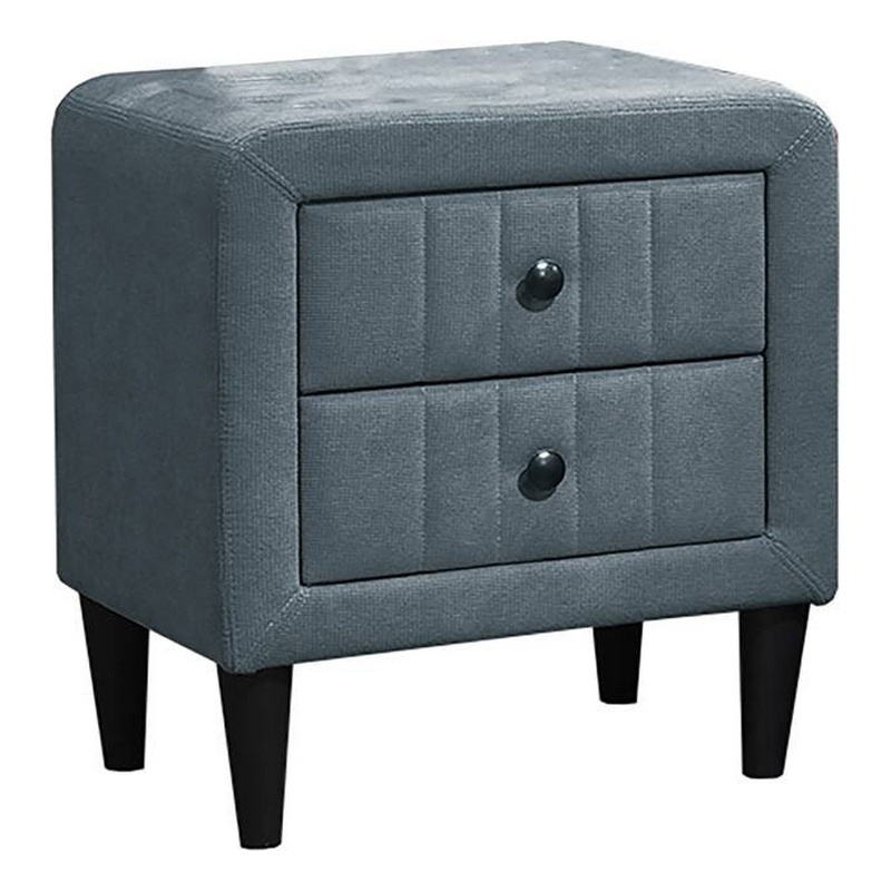Rheo Nightstand- 2 Drawer- 22 Inch Slate Gray Brushed Linen Upholstery