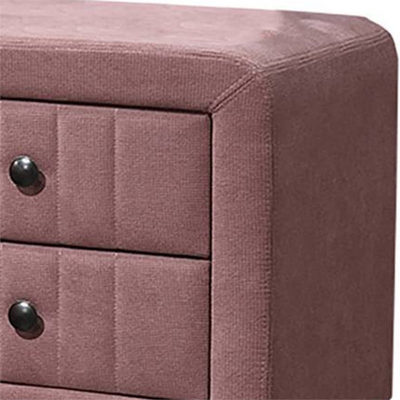 Rheo Nightstand- 2 Drawer- 22 Inch Blush Pink Brushed Linen Upholstery
