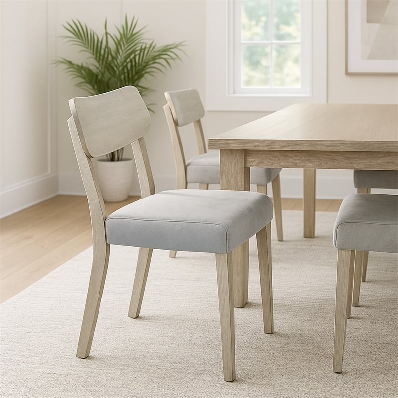 Romy Dining Chairs-Set of 2-Open Back-Natural Wood Grain-Gray Fabric