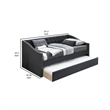 Daybed Sofa w Slats n Trundle Bed- Nailhead Trim- Charcoal Gray Fabric