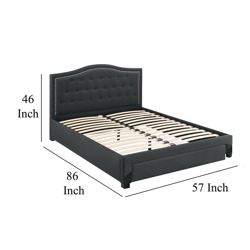 Sey Full Size Bed w Storage Drawers- Dark Gray Upholstered Headboard