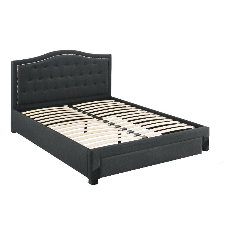 Sey Full Size Bed w Storage Drawers- Dark Gray Upholstered Headboard