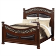 Meo Queen Size Bed- Padded Carved Dark Brown Faux Leather Upholstered